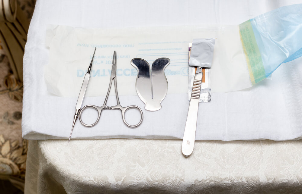 Tools for Circumcision. Scissors. Knife. And Protector