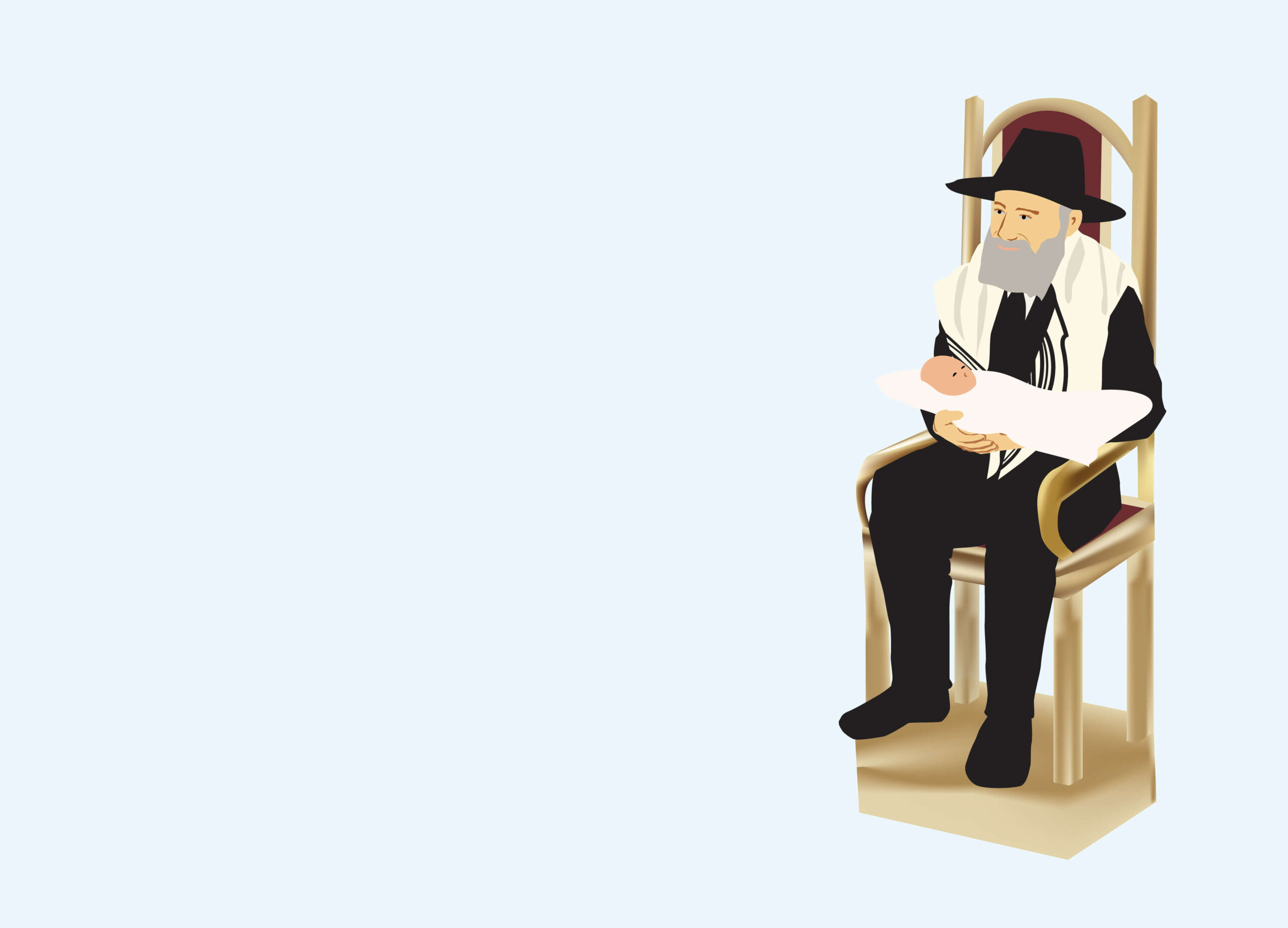 An Orthodox Jewish Rabbi Sits On Elijahs Chair Shawl Around His Shoulders